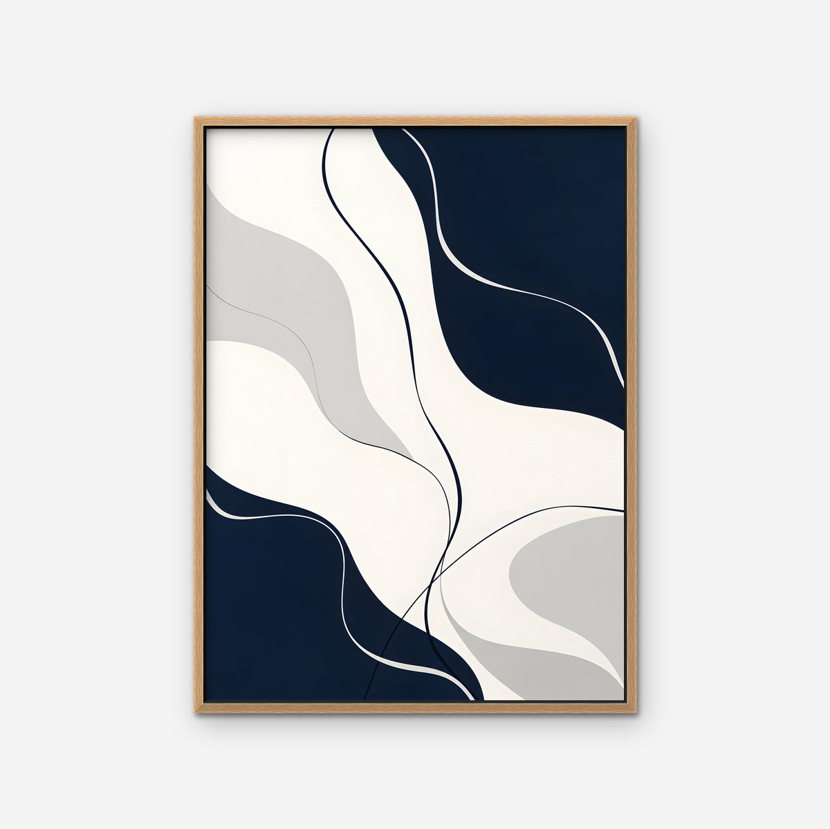 Navy Flow Canvas Art - Vertical – Oak Floating Frame on white background