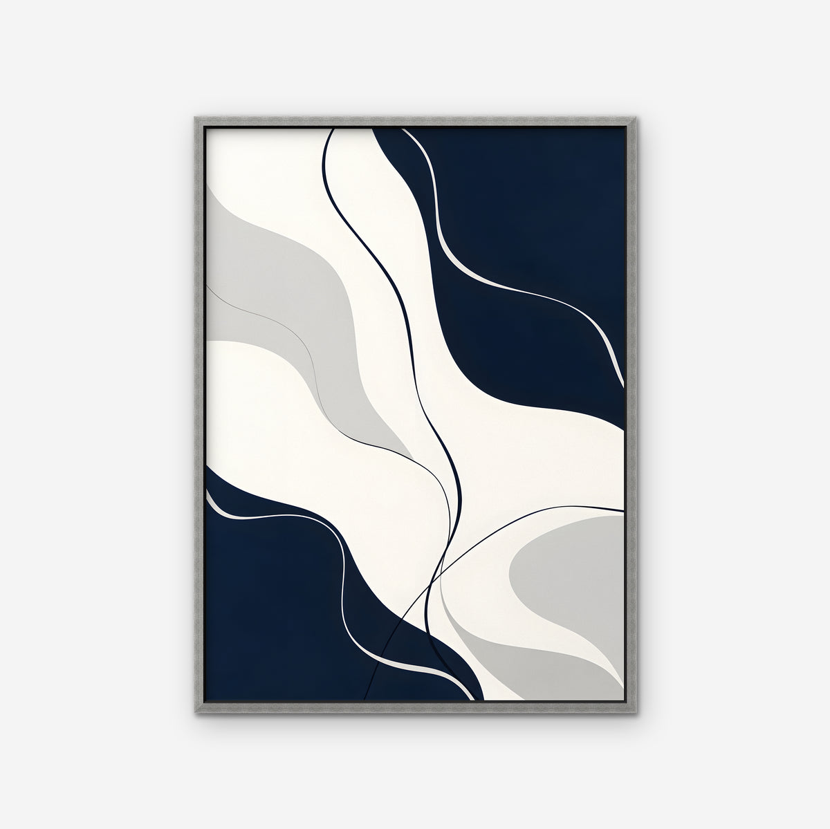 Navy Flow Canvas Art - Vertical – Silver Floating Frame on white background