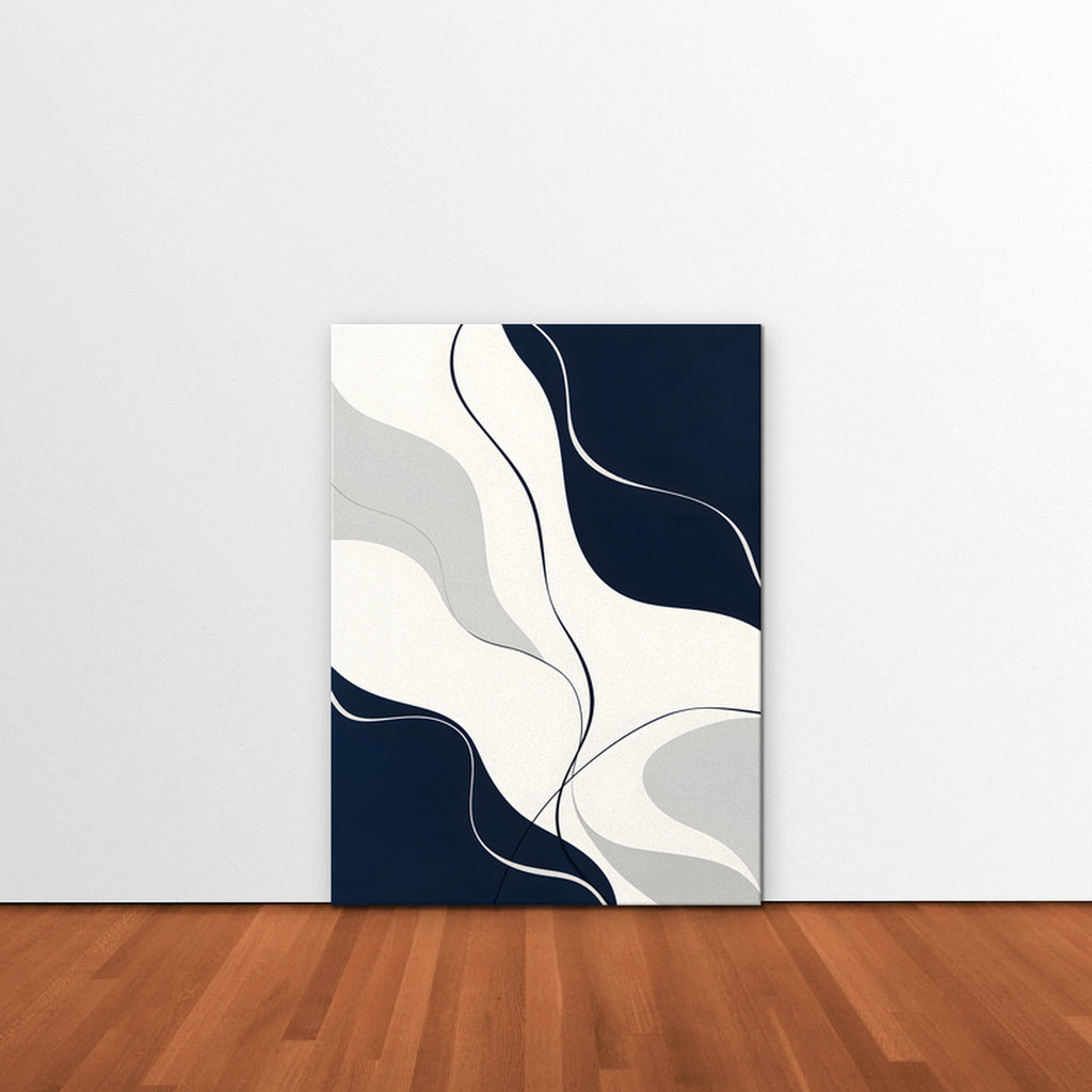 Navy Flow Canvas Art - Vertical – Stretched Canvas Only in room setting