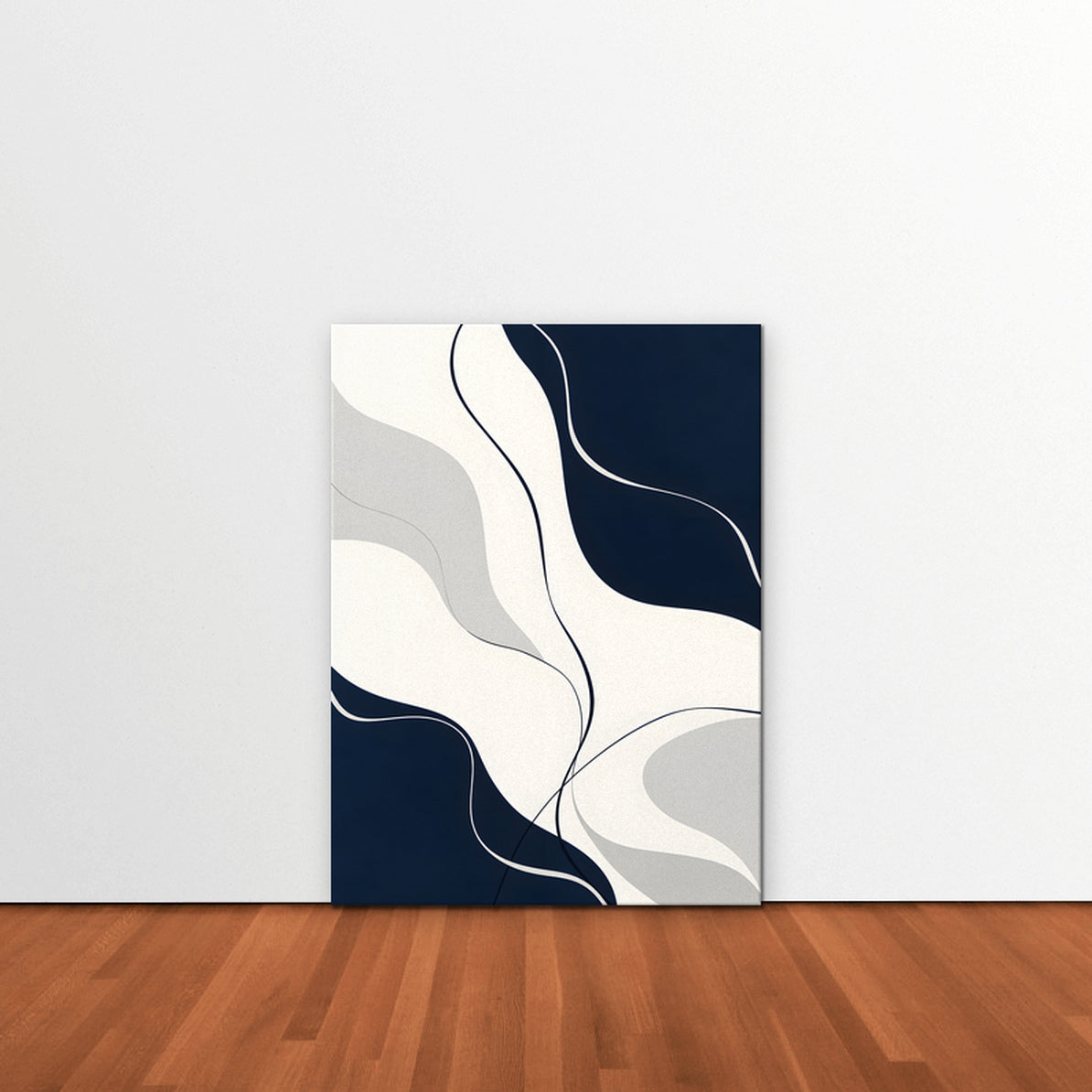 Navy Flow Canvas Art - Vertical – Stretched Canvas Only in room setting