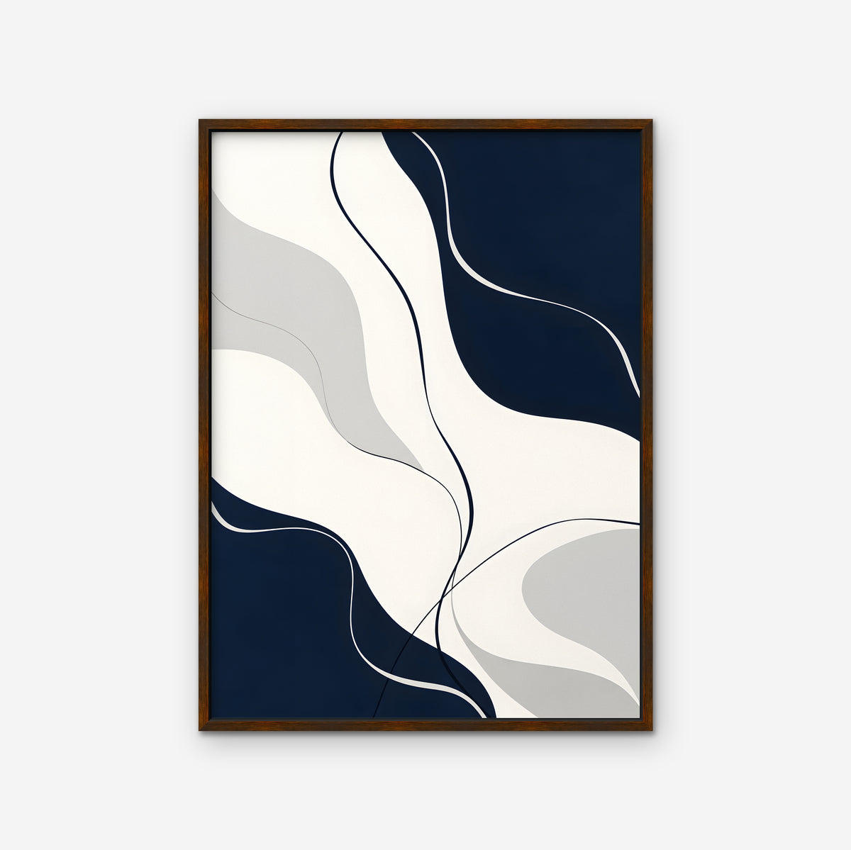 Navy Flow Canvas Art - Vertical – Walnut Floating Frame on white background