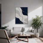 Navy Flow Canvas Art - Vertical – White Floating Frame in room setting