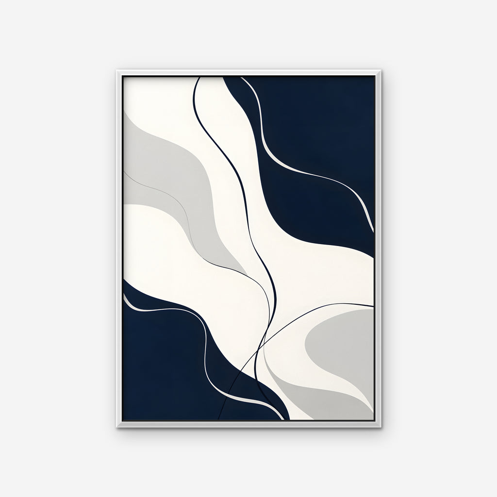 Navy Flow Canvas Art - Vertical – White Floating Frame on white background