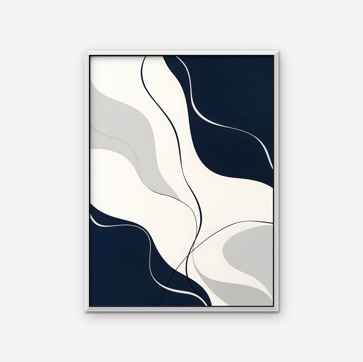 Navy Flow Canvas Art - Vertical – White Floating Frame on white background
