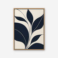Navy Leaf Stems Canvas Art - Vertical – Oak Floating Frame on white background