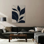 Navy Leaf Stems Canvas Art - Vertical – Stretched Canvas Only in room setting