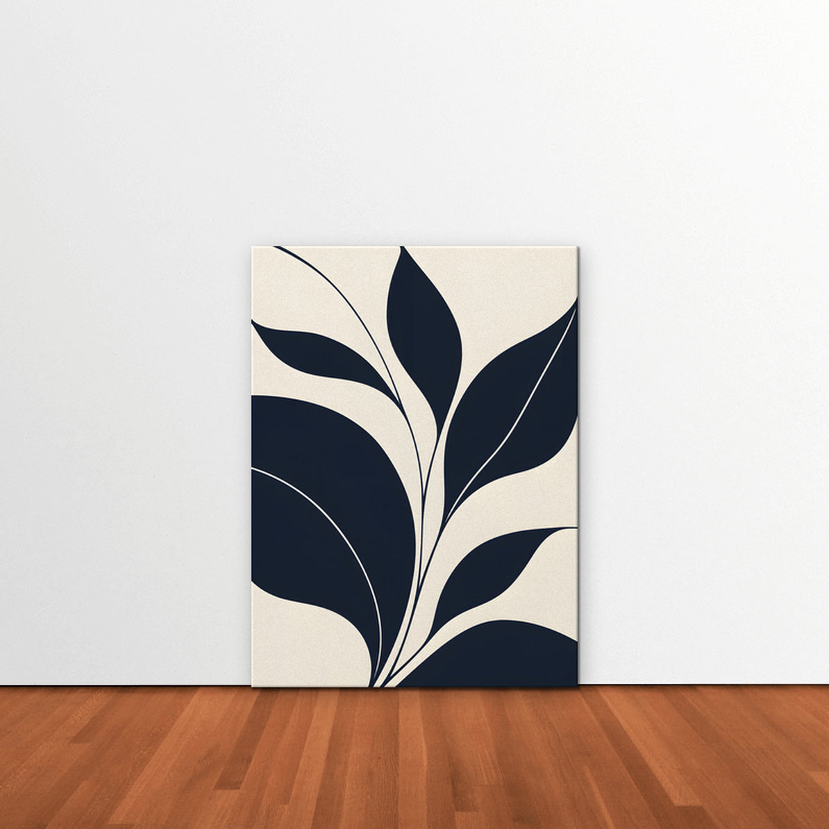 Navy Leaf Stems Canvas Art - Vertical – Stretched Canvas Only in room setting