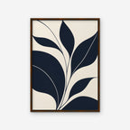 Navy Leaf Stems Canvas Art - Vertical – Walnut Floating Frame on white background