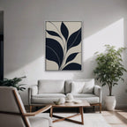 Navy Leaf Stems Canvas Art - Vertical – White Floating Frame in room setting