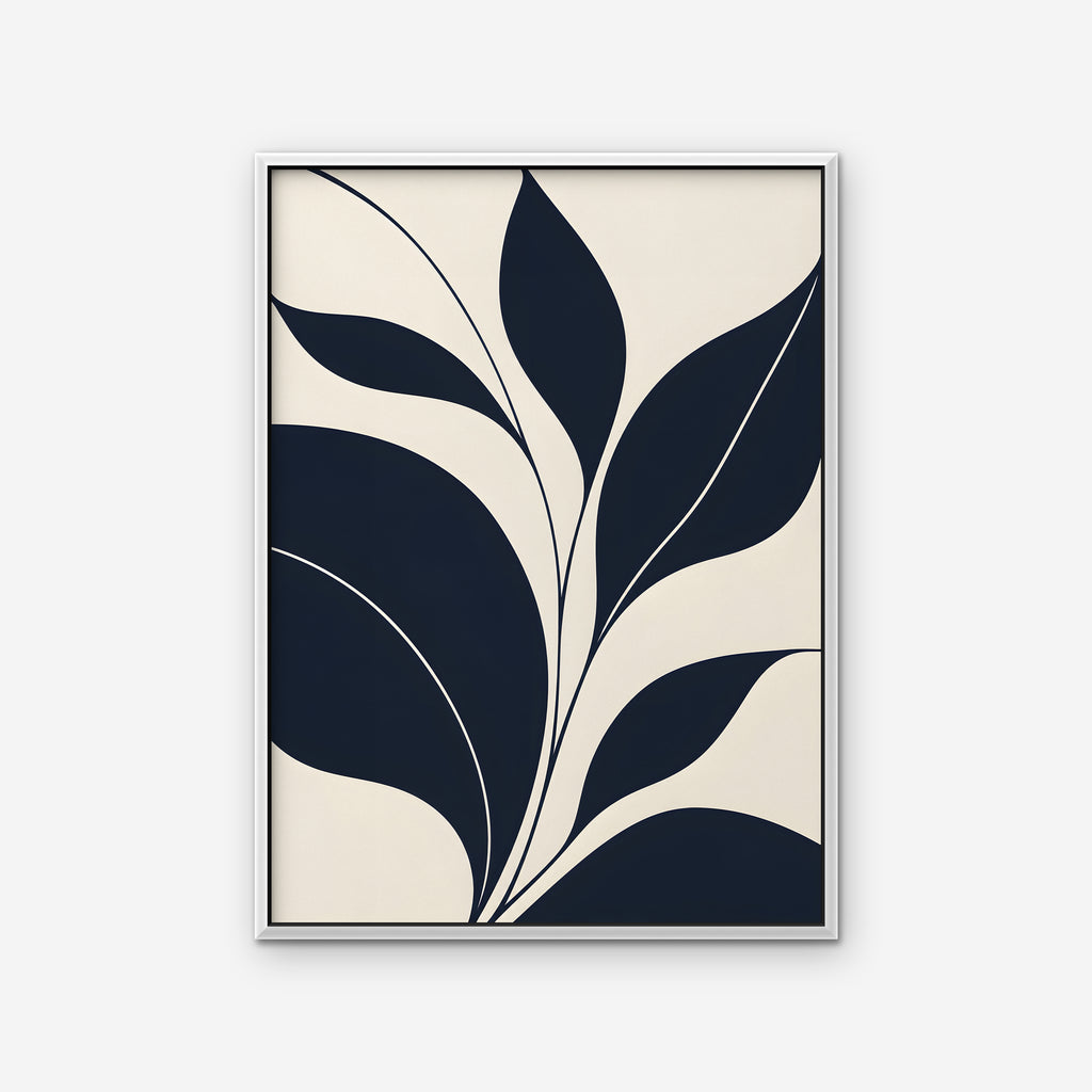 Navy Leaf Stems Canvas Art - Vertical – White Floating Frame on white background