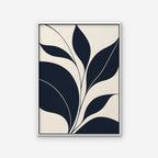 Navy Leaf Stems Canvas Art - Vertical – White Floating Frame on white background