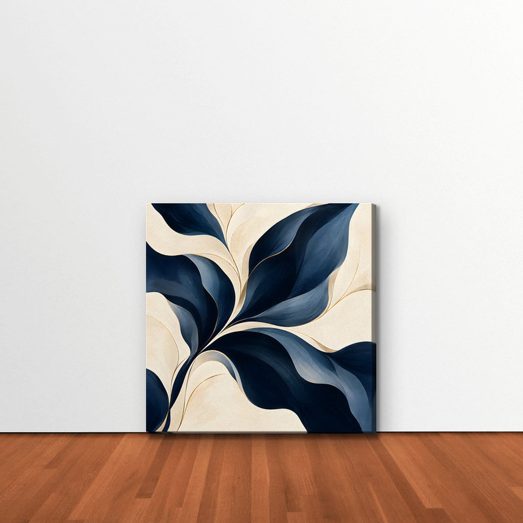 Navy Leaf Sweep Canvas Art - Square – Stretched Canvas Only in room setting
