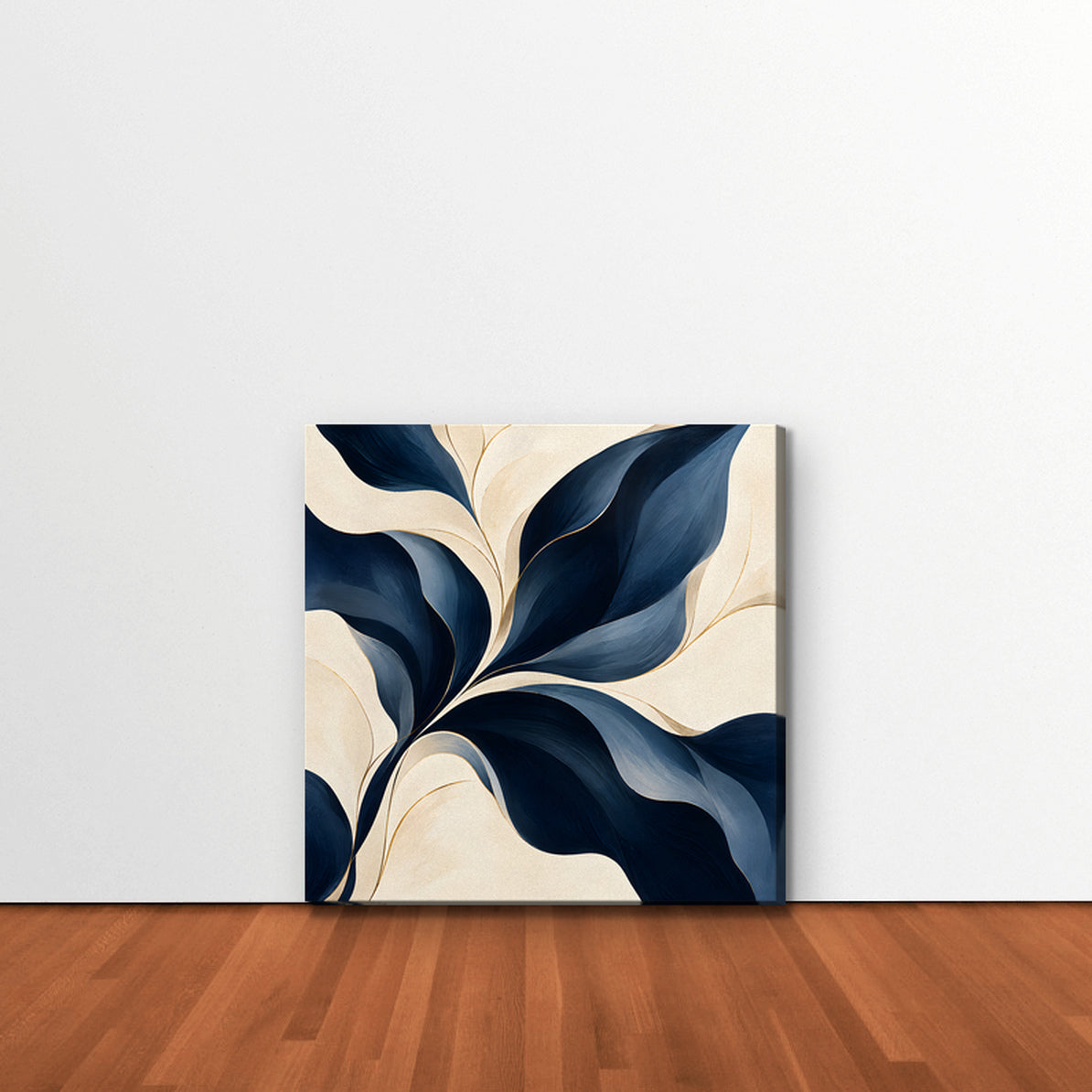 Navy Leaf Sweep Canvas Art - Square – Stretched Canvas Only in room setting