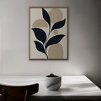 Navy Leaves and Arches Canvas Art - Vertical – Gold Floating Frame in room setting