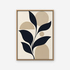 Navy Leaves and Arches Canvas Art - Vertical – Oak Floating Frame on white background