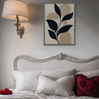 Navy Leaves and Arches Canvas Art - Vertical – Silver Floating Frame in room setting