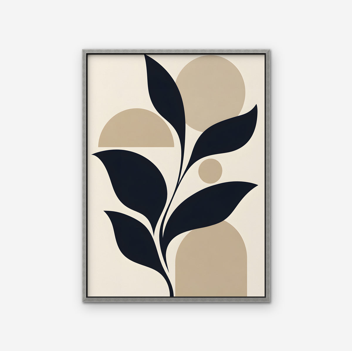 Navy Leaves and Arches Canvas Art - Vertical – Silver Floating Frame on white background