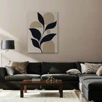 Navy Leaves and Arches Canvas Art - Vertical – Stretched Canvas Only in room setting