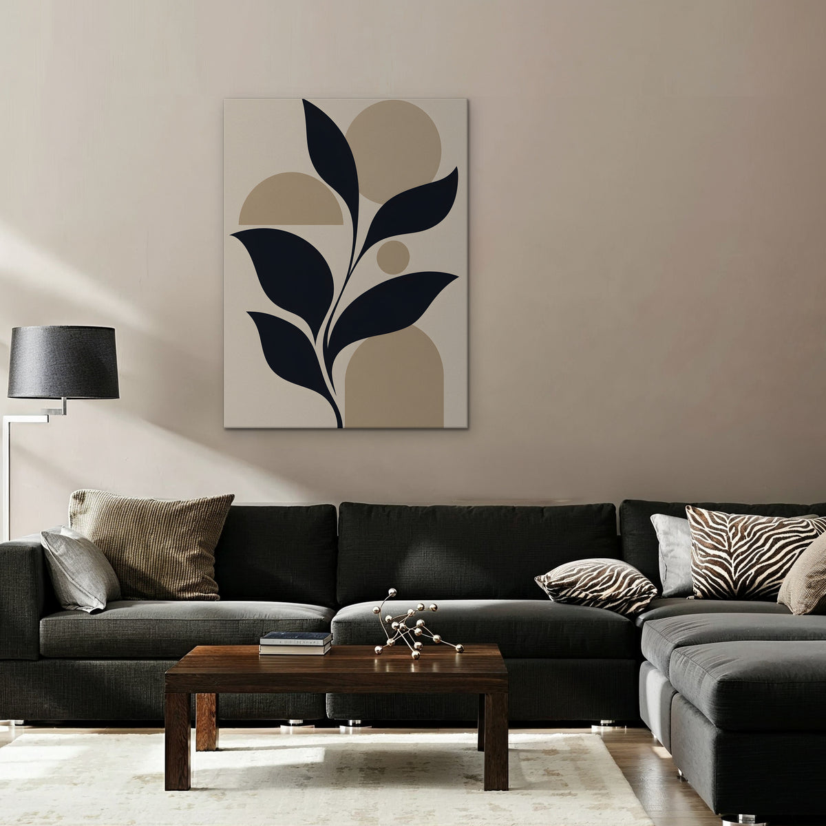Navy Leaves and Arches Canvas Art - Vertical – Stretched Canvas Only in room setting