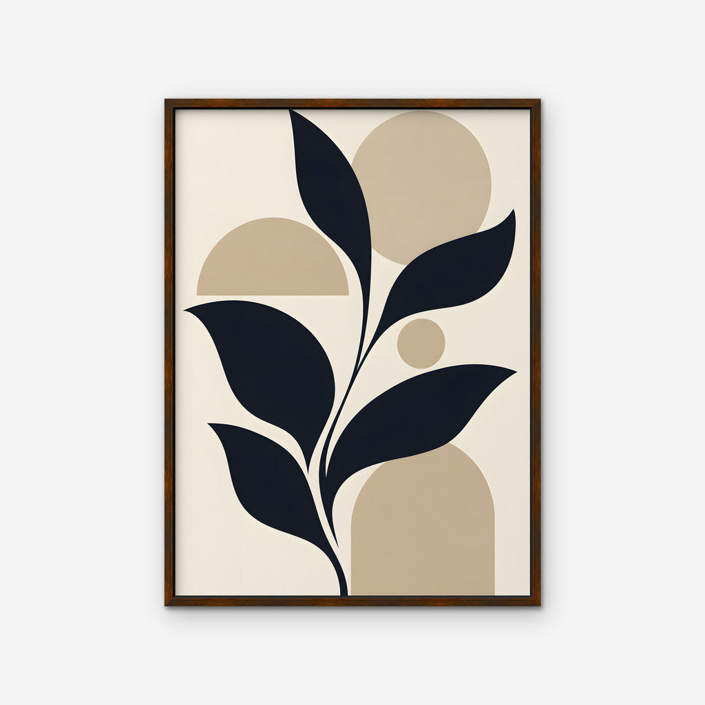 Navy Leaves and Arches Canvas Art - Vertical – Walnut Floating Frame on white background