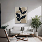 Navy Leaves and Arches Canvas Art - Vertical – White Floating Frame in room setting