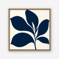 Navy Mid-Century Leaf Canvas Art - Square – Oak Floating Frame on white background