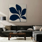 Navy Mid-Century Leaf Canvas Art - Square – Stretched Canvas Only in room setting