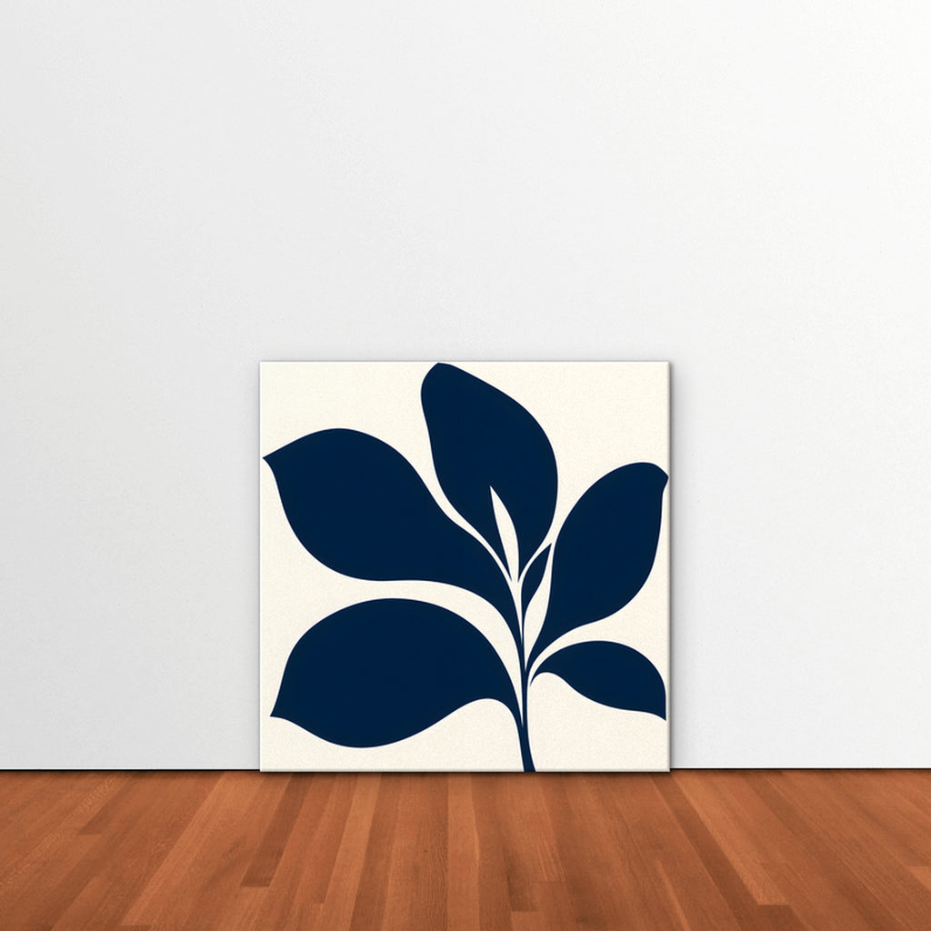 Navy Mid-Century Leaf Canvas Art - Square – Stretched Canvas Only in room setting