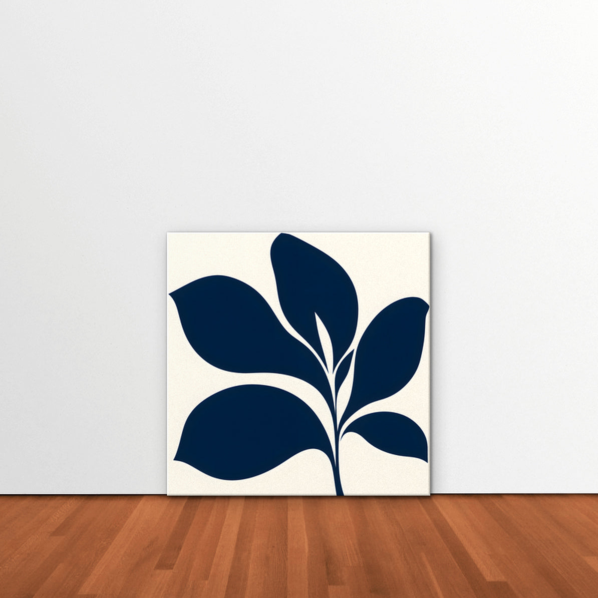 Navy Mid-Century Leaf Canvas Art - Square – Stretched Canvas Only in room setting