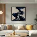 Navy Ribbon Waves Canvas Art - Square – Black Floating Frame in room setting