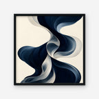 Navy Ribbon Waves Canvas Art - Square – Black Floating Frame on white background
