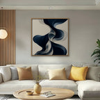 Navy Ribbon Waves Canvas Art - Square – Oak Floating Frame in room setting