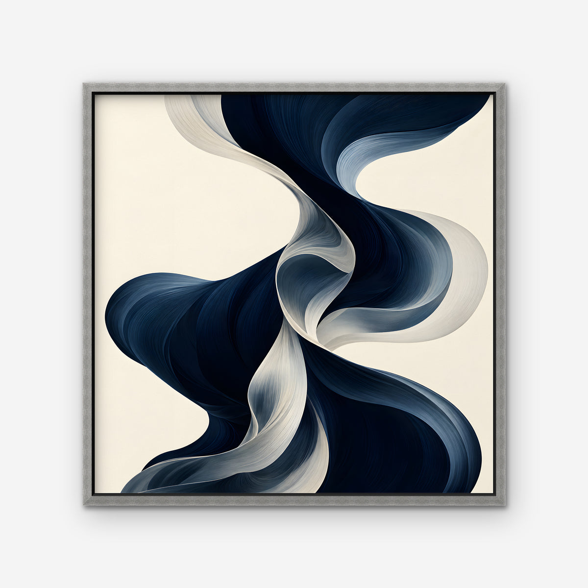 Navy Ribbon Waves Canvas Art - Square – Silver Floating Frame on white background