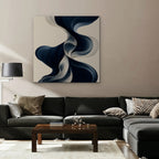 Navy Ribbon Waves Canvas Art - Square – Stretched Canvas Only in room setting
