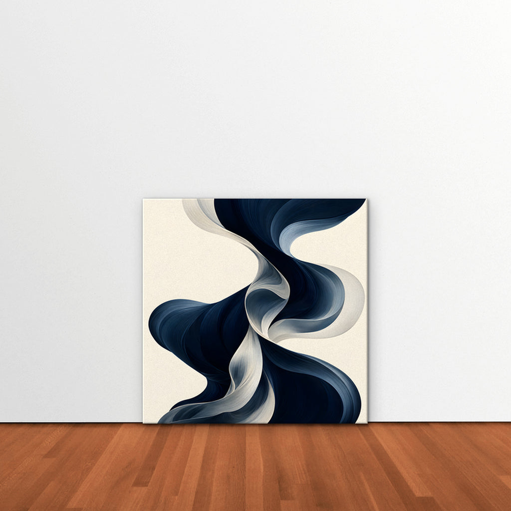 Navy Ribbon Waves Canvas Art - Square – Stretched Canvas Only in room setting