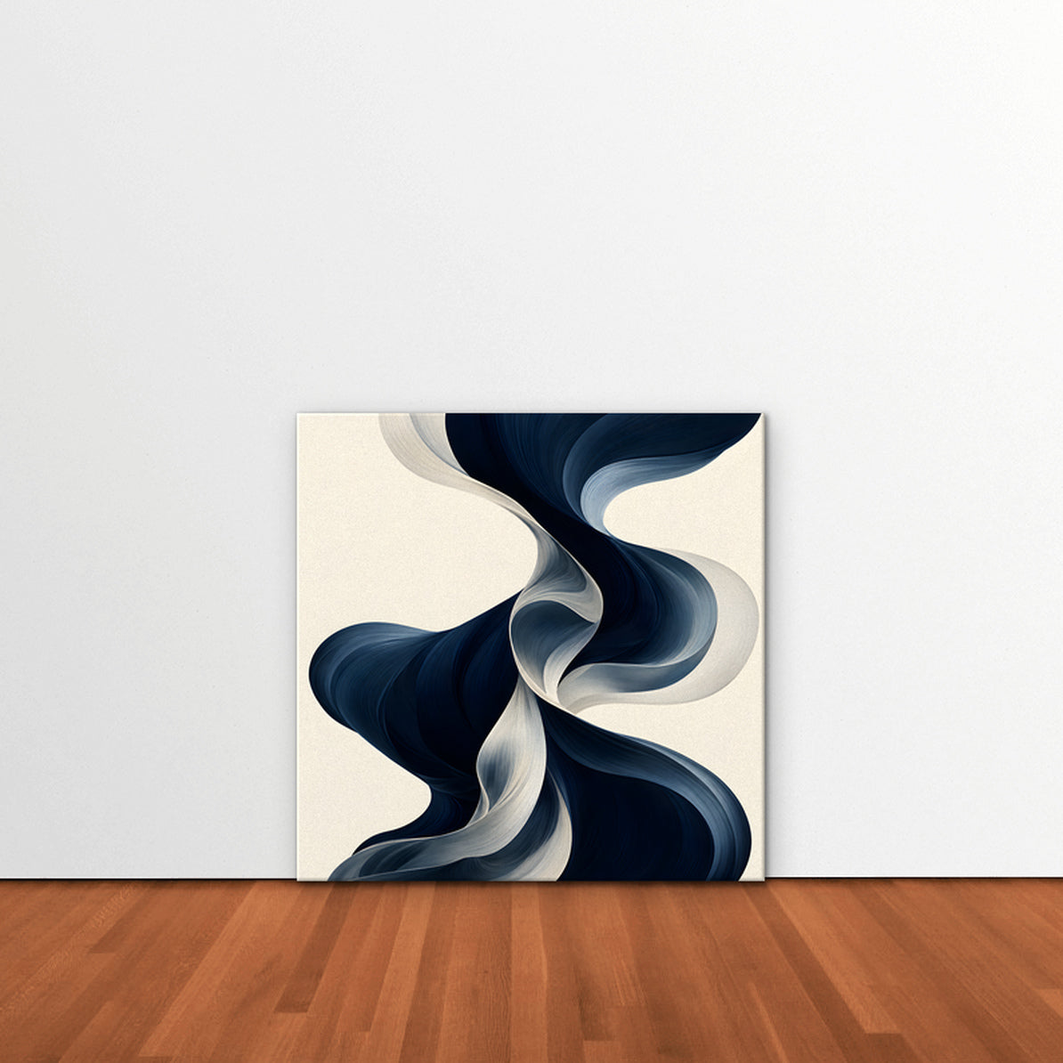 Navy Ribbon Waves Canvas Art - Square – Stretched Canvas Only in room setting