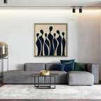Navy Silhouettes Canvas Art - Square – Gold Floating Frame in room setting