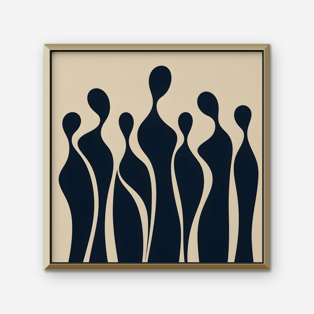 Navy Silhouettes Canvas Art - Square – Gold Floating Frame on white background