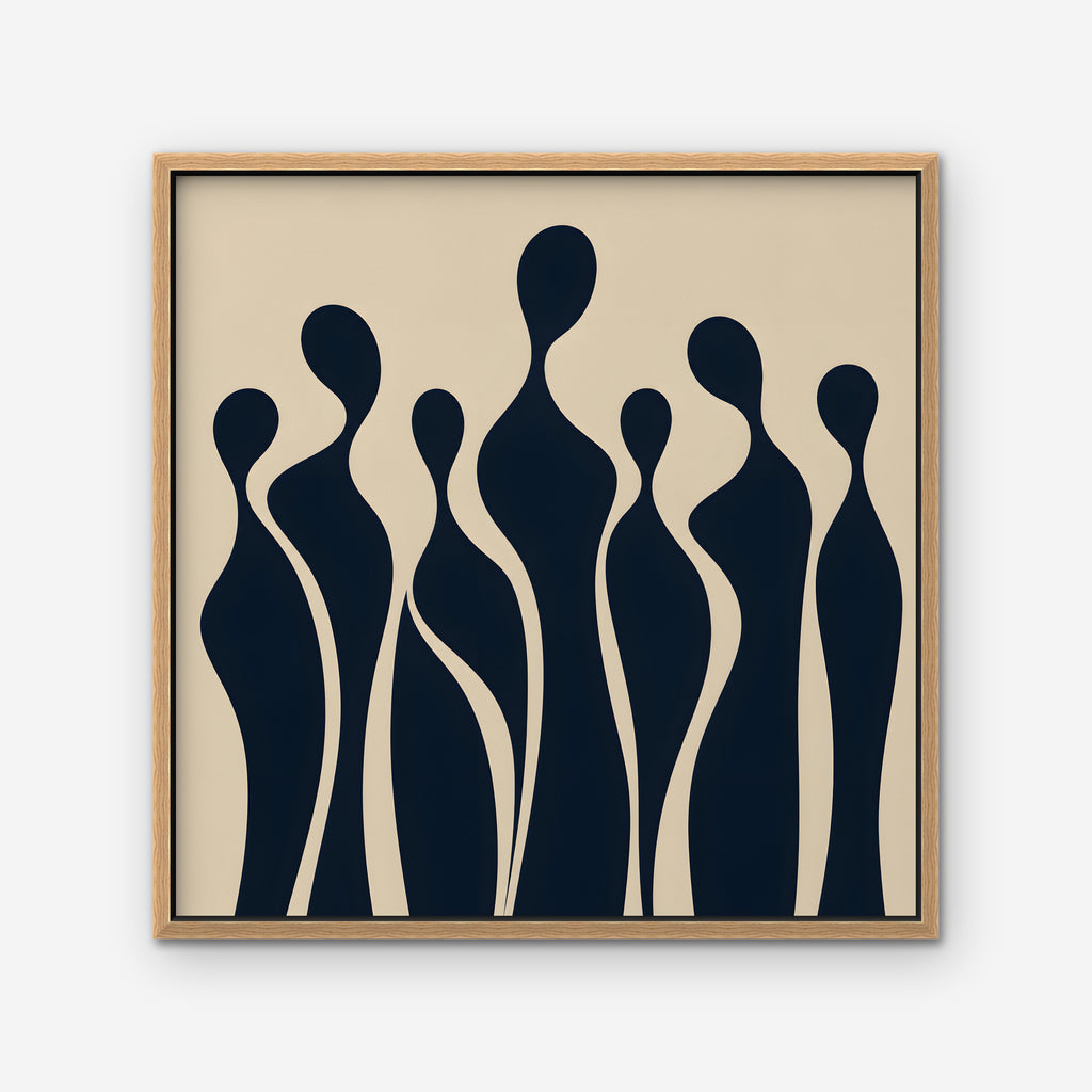 Navy Silhouettes Canvas Art - Square – Oak Floating Frame on white background