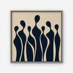 Navy Silhouettes Canvas Art - Square – Silver Floating Frame on white background