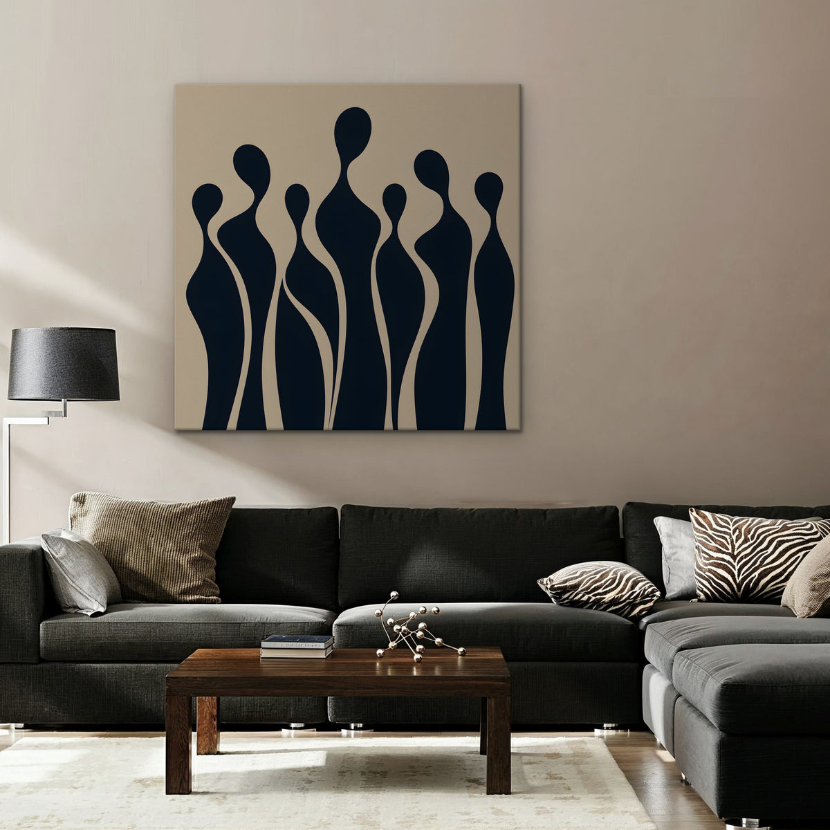 Navy Silhouettes Canvas Art - Square – Stretched Canvas Only in room setting