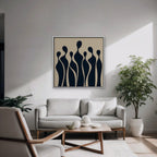 Navy Silhouettes Canvas Art - Square – White Floating Frame in room setting