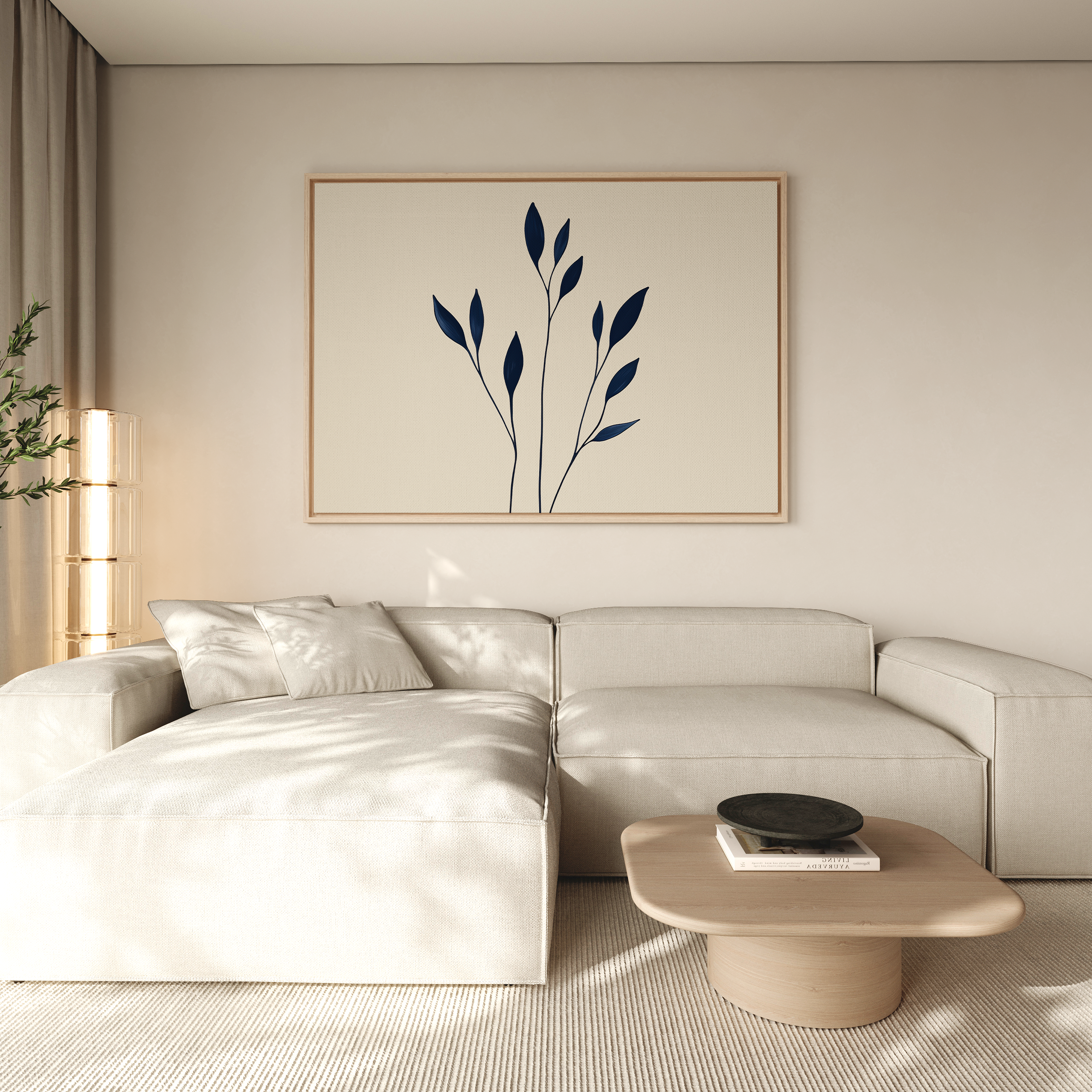 Inkwell Solitude – beige and white botanical canvas wall art print by Aspire Prints