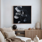 Midnight Petals in Shadow – black and white botanical canvas wall art print by Aspire Prints
