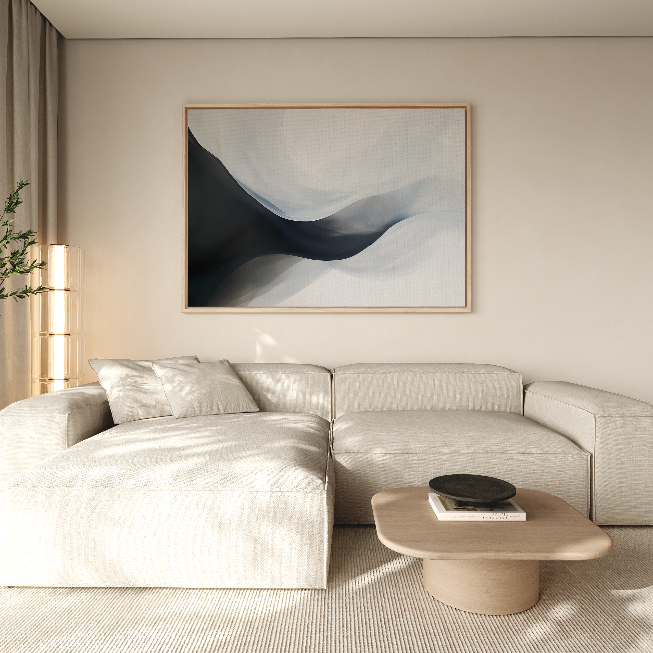 Whispering Tides – black and white abstract canvas wall art print by Aspire Prints