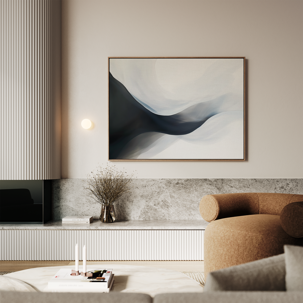Whispering Tides – black and white abstract canvas wall art print by Aspire Prints