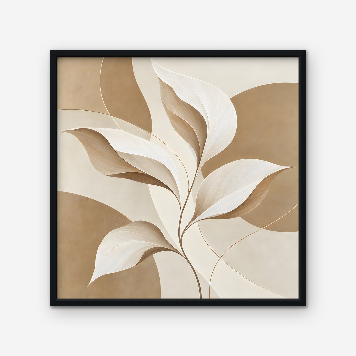 Neutral Leaves Canvas Art - Square – Black Floating Frame on white background