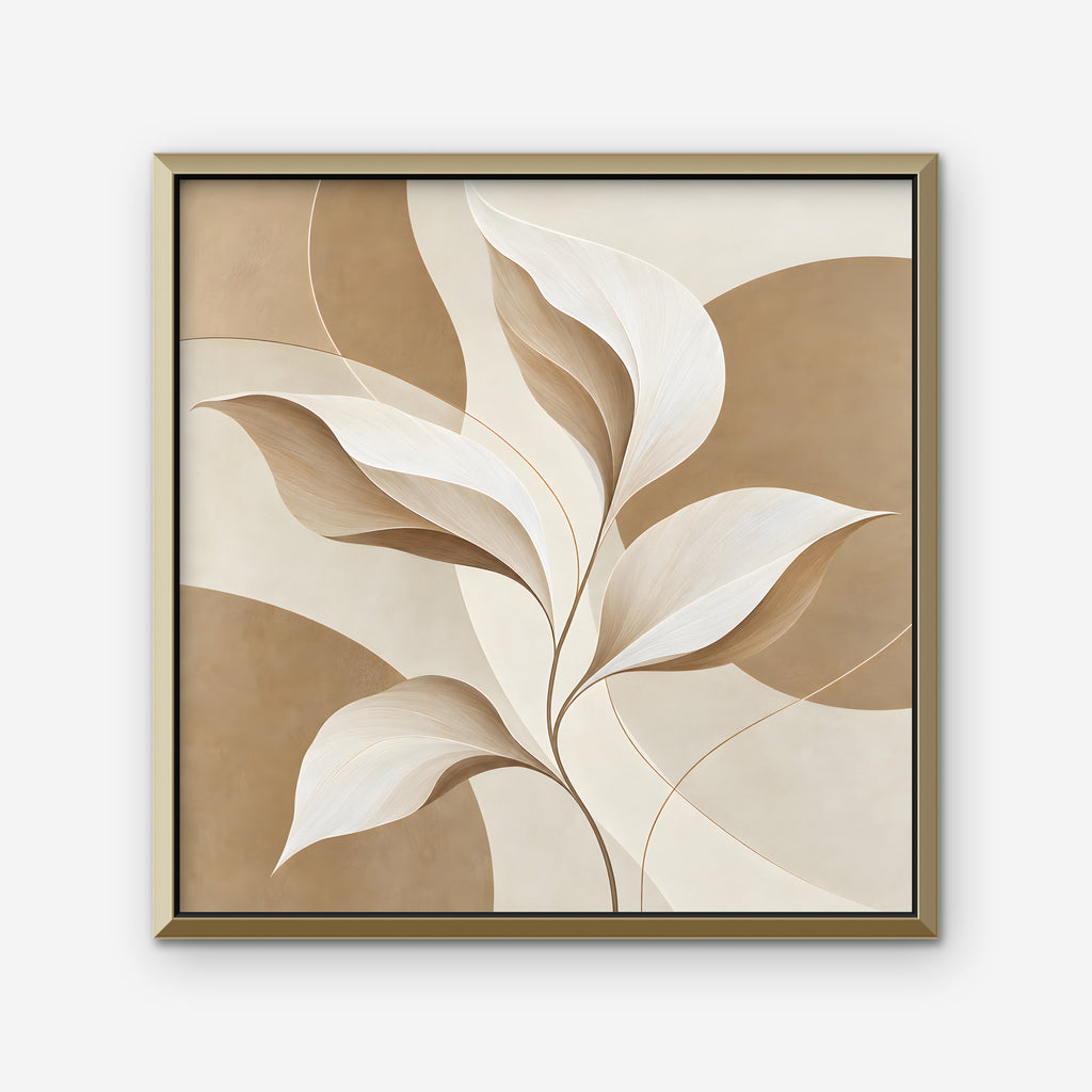 Neutral Leaves Canvas Art - Square – Gold Floating Frame on white background