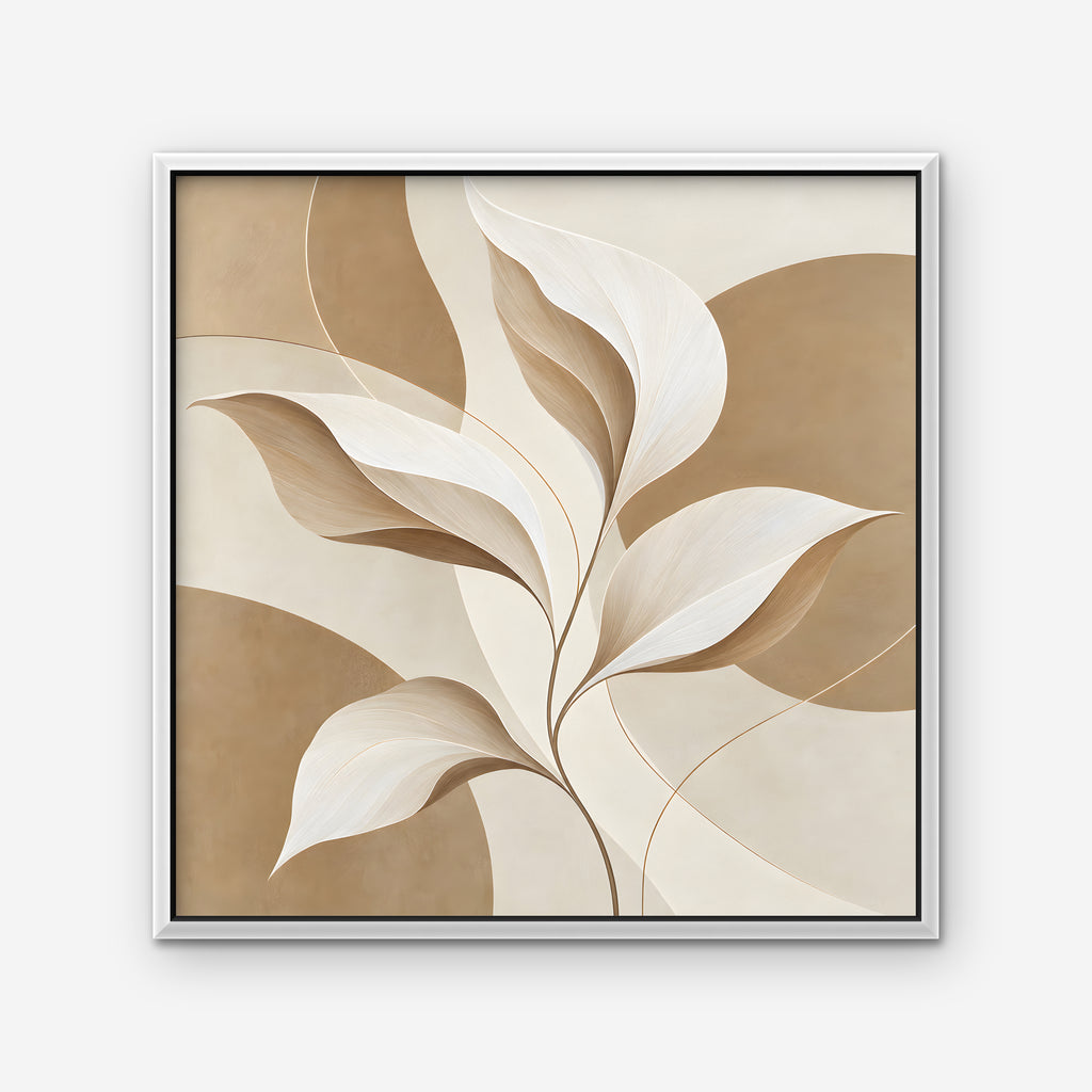 Neutral Leaves Canvas Art - Square – White Floating Frame on white background