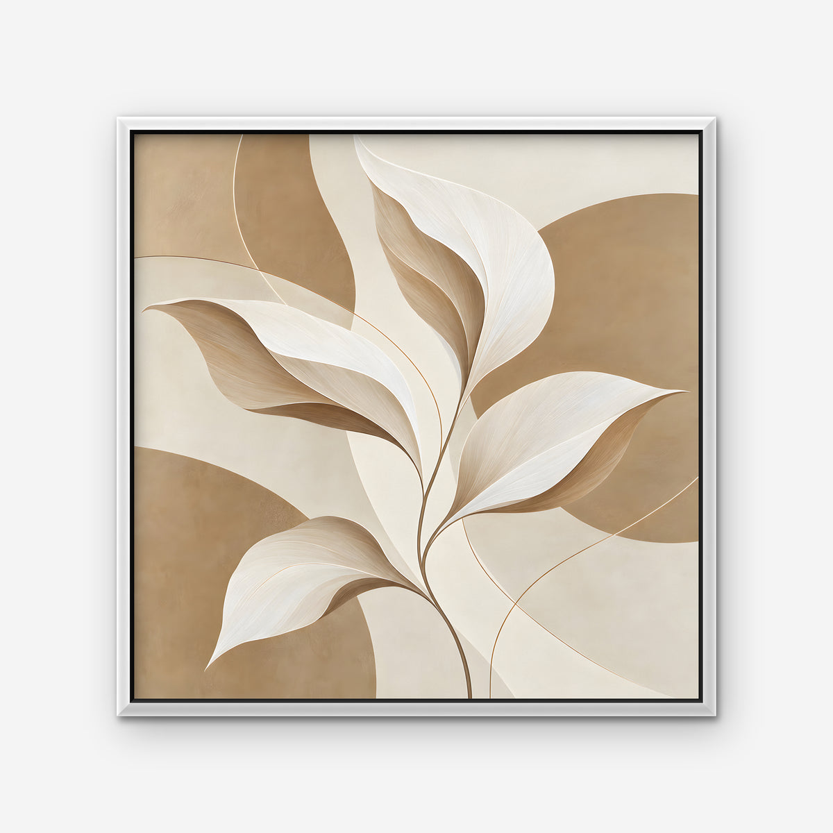 Neutral Leaves Canvas Art - Square – White Floating Frame on white background